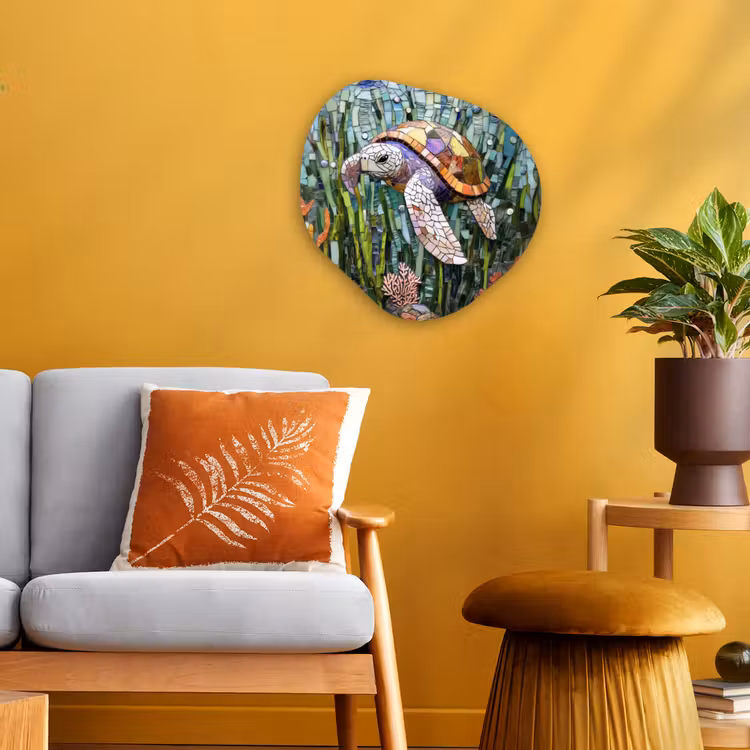 Organisch schilderij - Forex - Schildpad - Zeewier - Mozaïek — 3