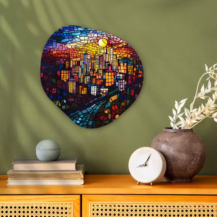 Organisch schilderij - Forex - Stad - Maan - Mozaïek - Kleurrijk — 2