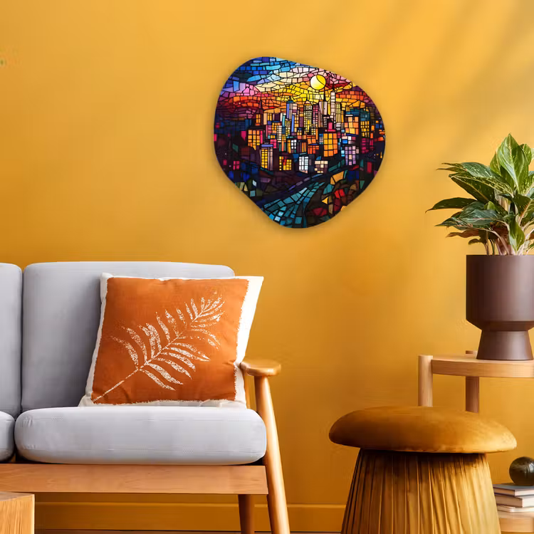 Organisch schilderij - Forex - Stad - Maan - Mozaïek - Kleurrijk — 3