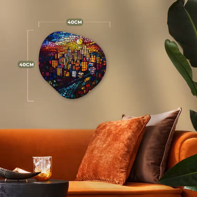 Organisch schilderij - Forex - Stad - Maan - Mozaïek - Kleurrijk — 4