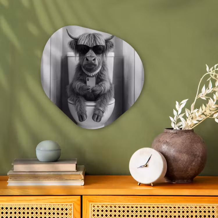 Organisch schilderij - Forex - Stier - Telefoon - Toilet - Zwart - Wit — 2