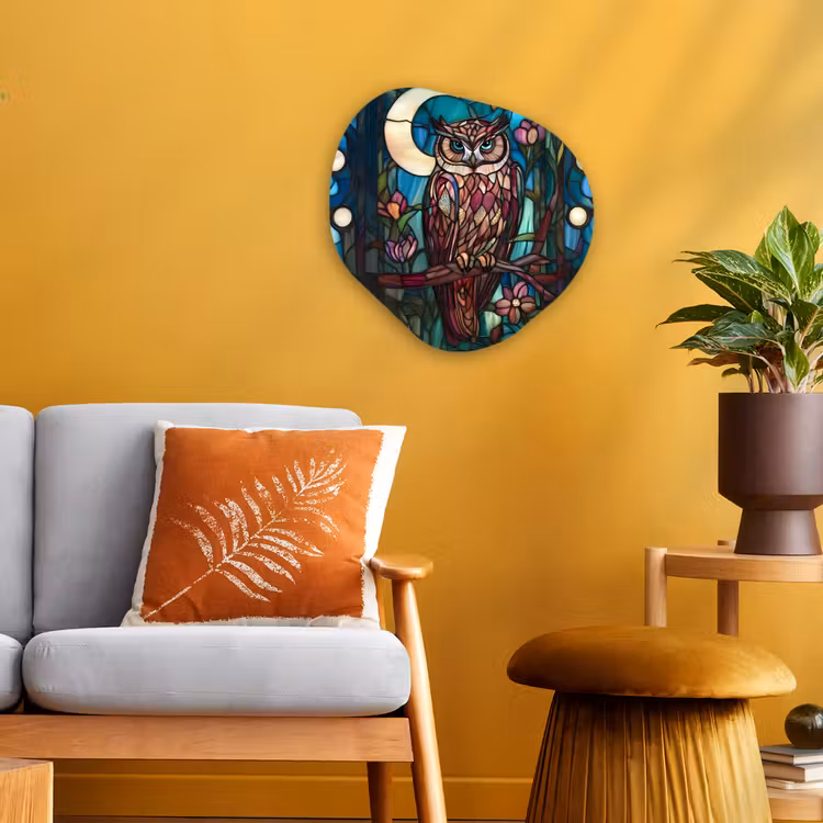 Organisch schilderij - Forex - Uil - Mozaïek - Maan - Nacht — 3