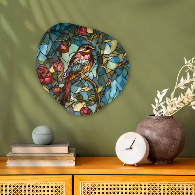 Organisch schilderij - Forex - Vogel - Tak - Rozen - Mozaïek — 2