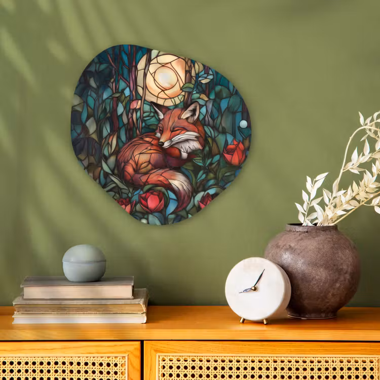 Organisch schilderij - Forex - Vos - Mozaïek - Bos - Maan — 2