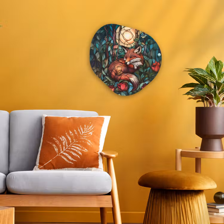 Organisch schilderij - Forex - Vos - Mozaïek - Bos - Maan — 3