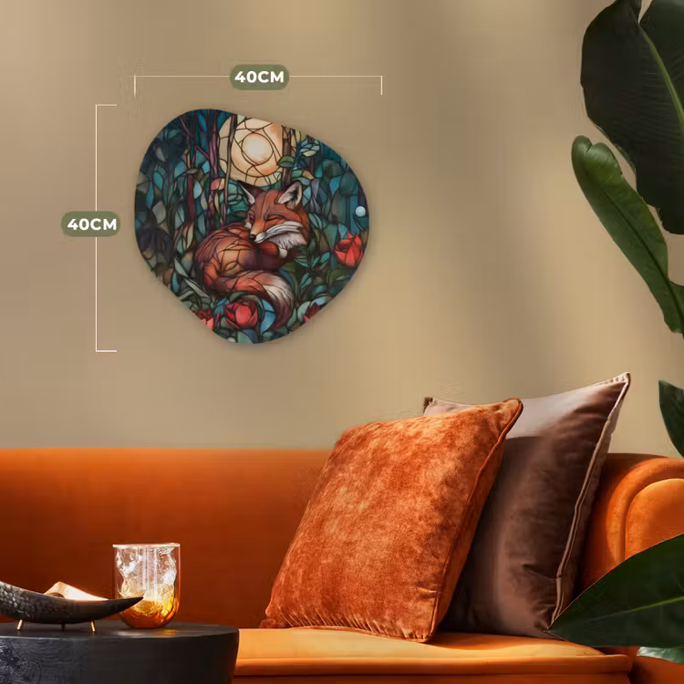 Organisch schilderij - Forex - Vos - Mozaïek - Bos - Maan — 4