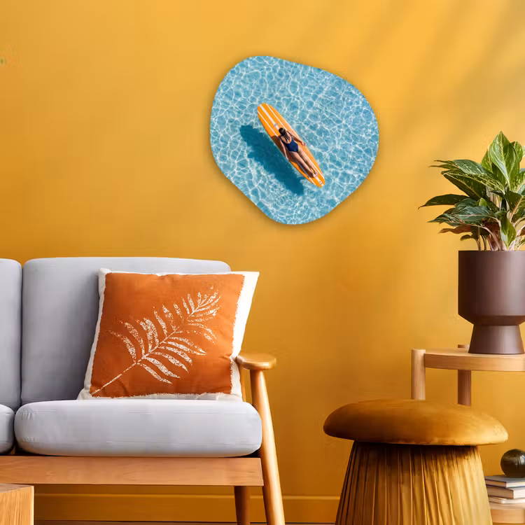 Organisch schilderij - Forex - Surfboard - Water - Badpak - Oranje — 3