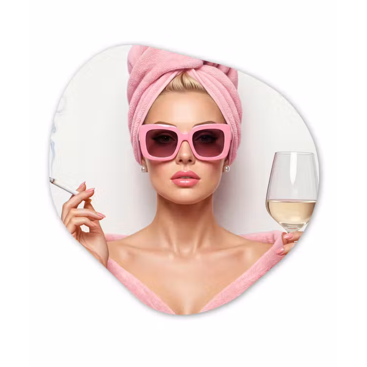 Organisch schilderij - Forex - Vrouw - Roze - Wijn - Zonnebril — 1