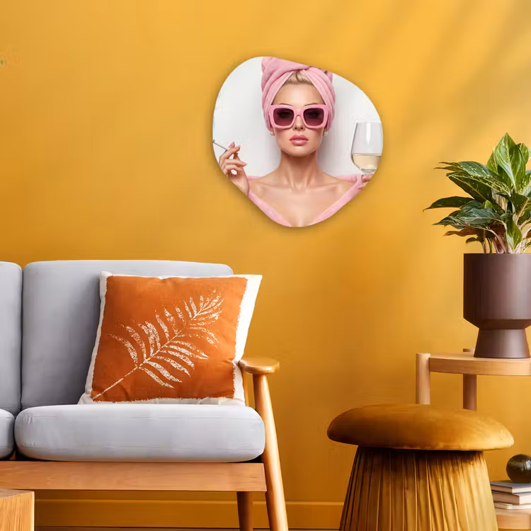 Organisch schilderij - Forex - Vrouw - Roze - Wijn - Zonnebril — 3