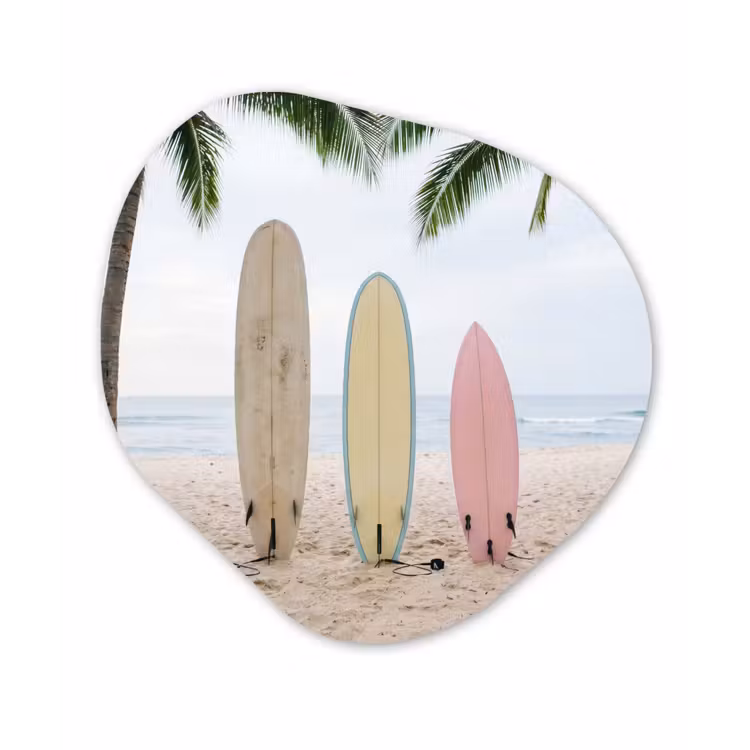Organisch schilderij - Forex - Surfboard - Palmbomen - Kleurrijk — 1