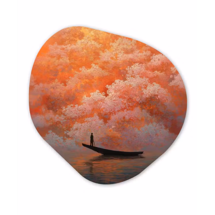 Organisch schilderij - Forex - Zee - Boot - Wolken - Oranje — 1