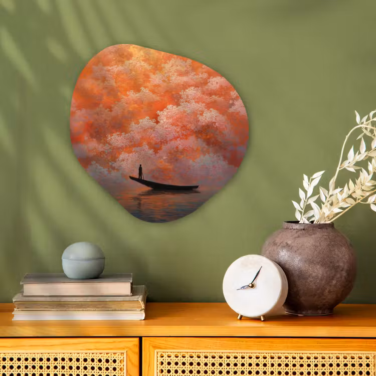 Organisch schilderij - Forex - Zee - Boot - Wolken - Oranje — 2
