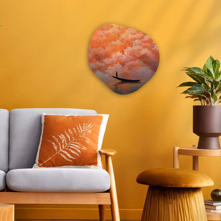 Organisch schilderij - Forex - Zee - Boot - Wolken - Oranje — 3
