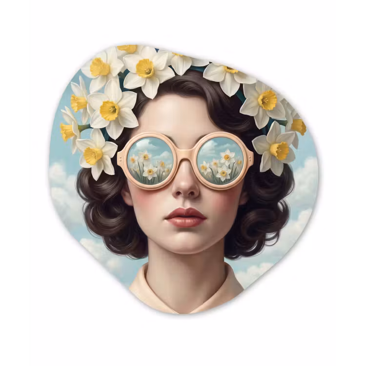 Organisch schilderij - Forex - Vrouw - Narcissen - Geel — 1