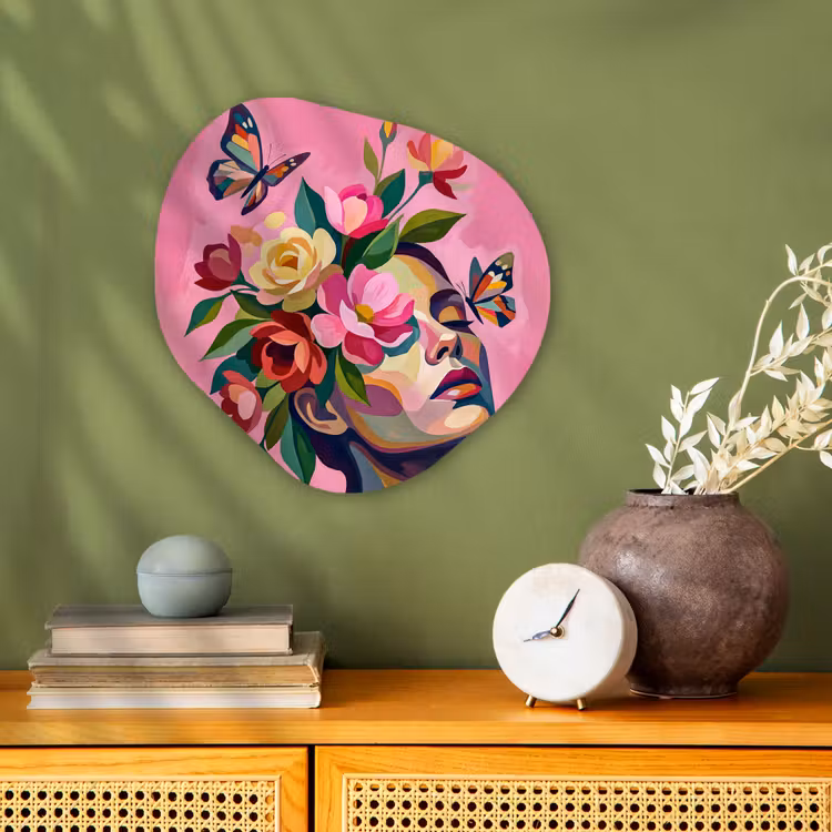 Organisch schilderij - Forex - Vrouwengezicht - Vlinders - Kleurrijk — 2