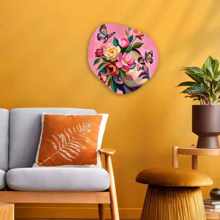 Organisch schilderij - Forex - Vrouwengezicht - Vlinders - Kleurrijk — 3