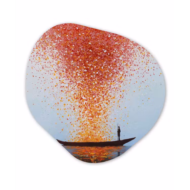 Organisch schilderij - Forex - Wolk - Confetti - Boot - Wateroppervlakte — 1