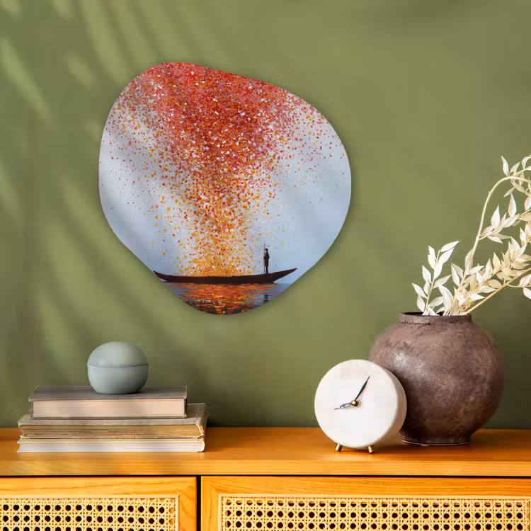 Organisch schilderij - Forex - Wolk - Confetti - Boot - Wateroppervlakte — 2