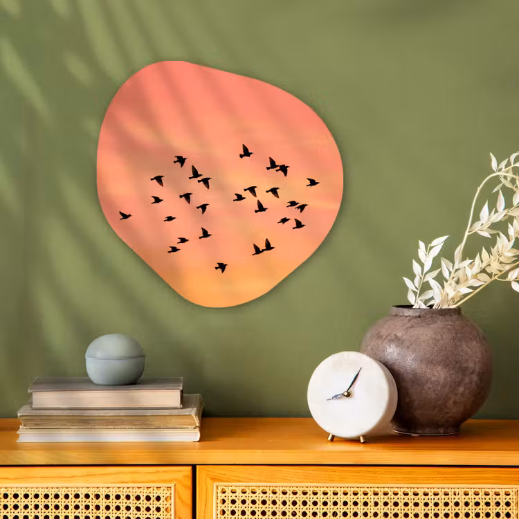 Organisch schilderij - Forex - Zwerm - Vogels - Oranje — 2