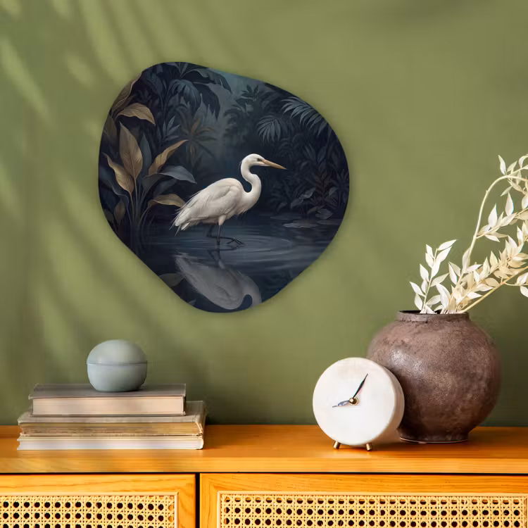 Organisch schilderij - Forex - Reiger - Water - Natuur - Modern - Wit — 2