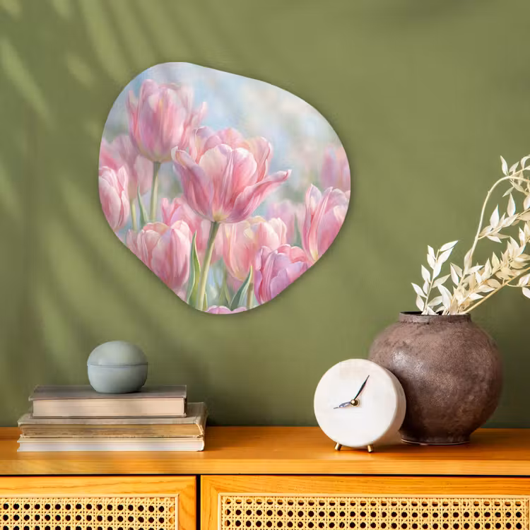 Organisch schilderij - Forex - Tulpen - Veld - Lente - Roze — 2