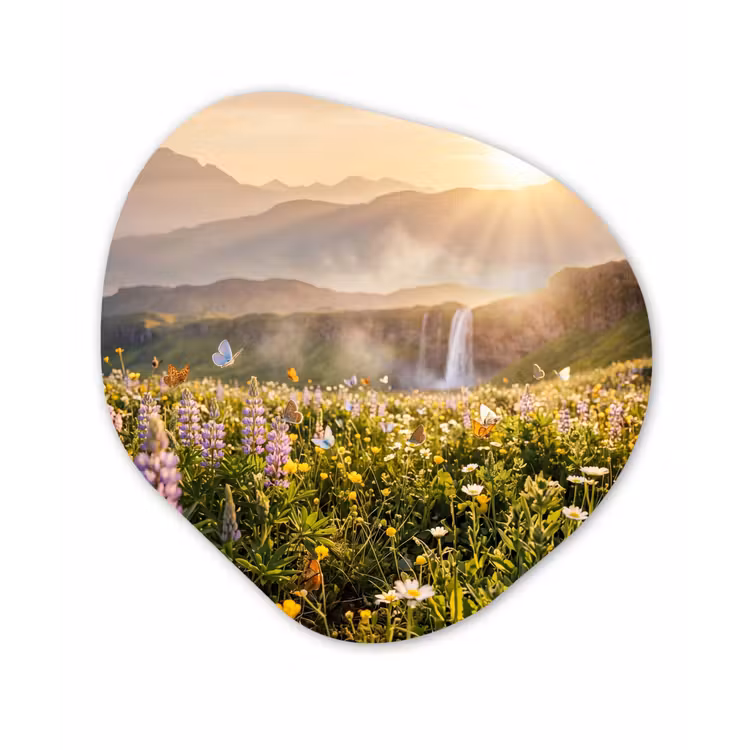 Organisch schilderij - Forex - Vlinders - Waterval - Bloemenveld — 1