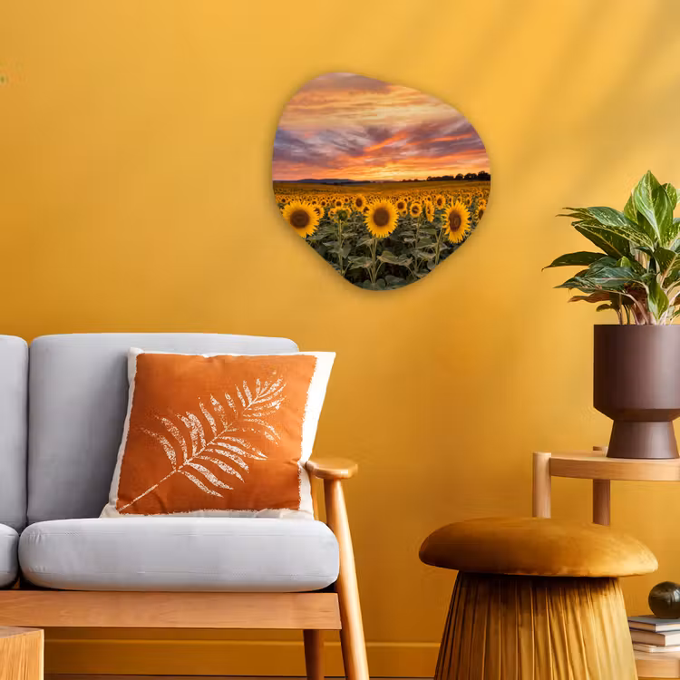 Organisch schilderij - Forex - Zonnebloemen - Heuvellandschap - Geel — 3