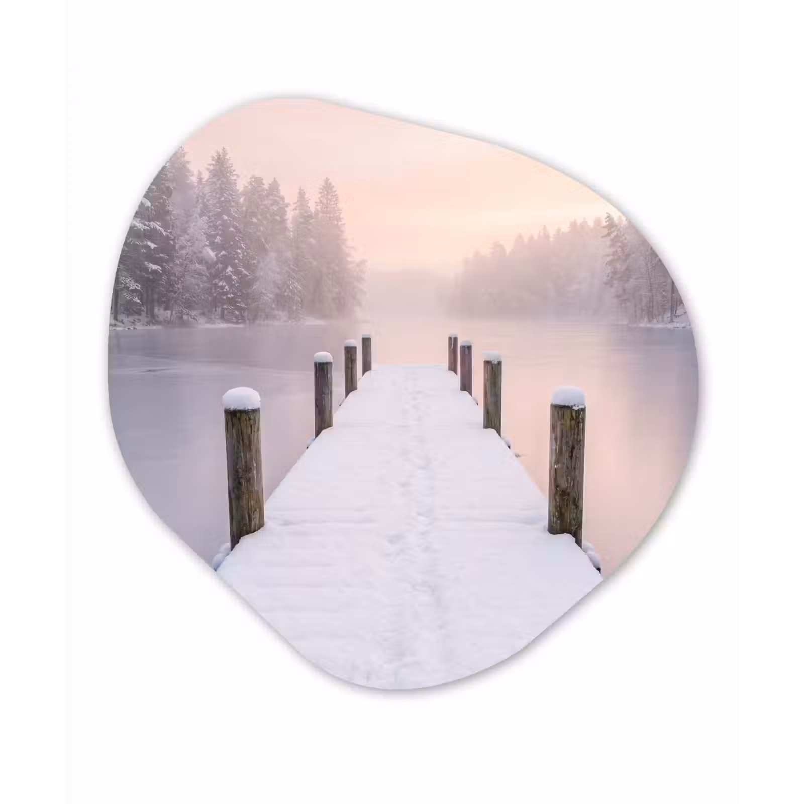 Organisch schilderij - Forex - Steiger - Meer - Mist - Winter - Serene — 1