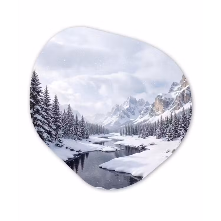 Organisch schilderij - Forex - Sneeuwlandschap - Bergen - Rivier - Winter — 1