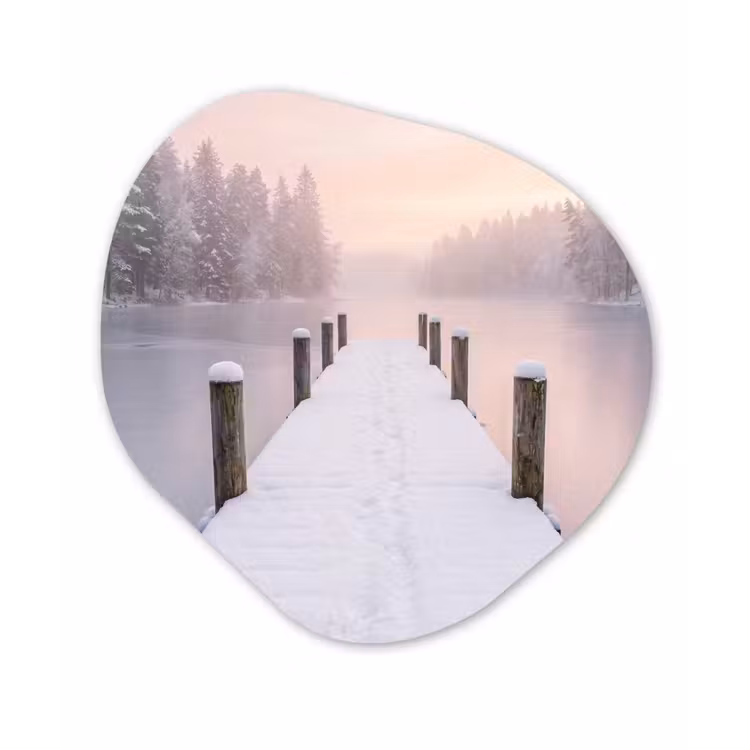 Organisch schilderij - Forex - Steiger - Meer - Mist - Winter - Serene — 1