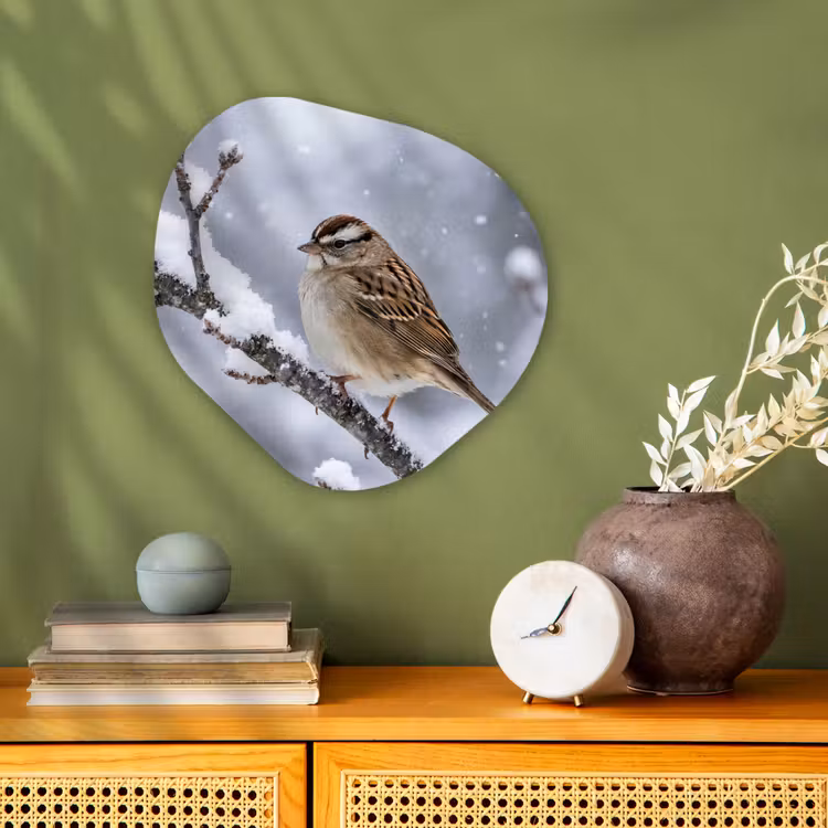 Organisch schilderij - Forex - Vogel - Tak - Sneeuw - Winter — 2