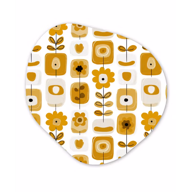 Organisch schilderij - Forex - Retro - Abstract - Bloemen - Okergeel — 1