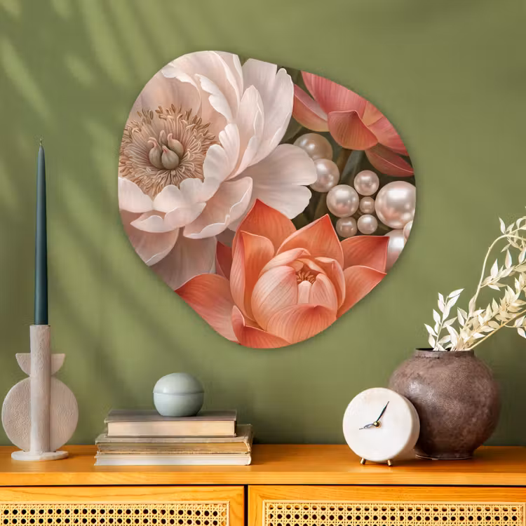 Organische vorm aluminium - Bloemen - Parels - Elegant - Roze - Wit — 2
