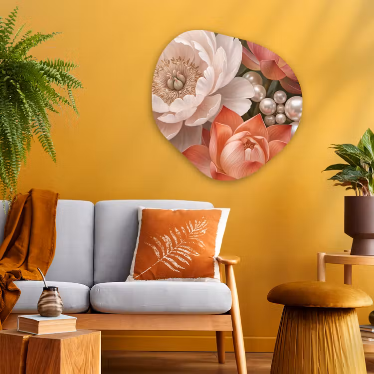Organische vorm aluminium - Bloemen - Parels - Elegant - Roze - Wit — 3