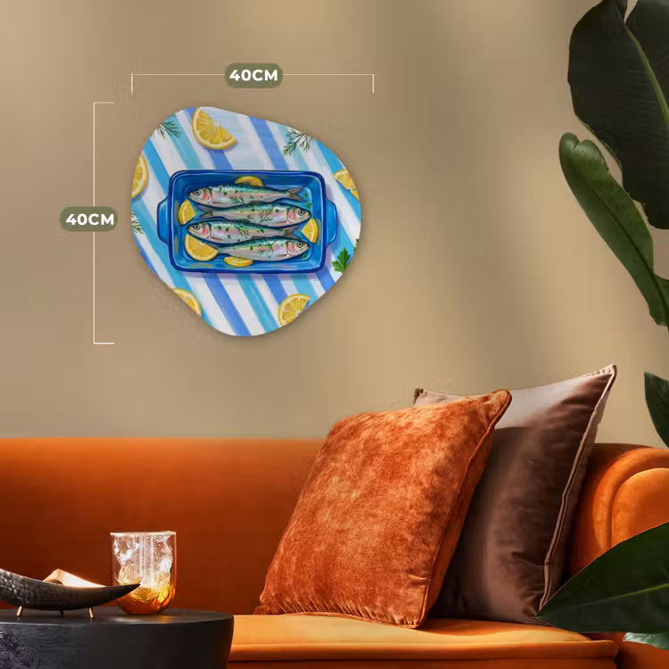 Organisch schilderij - Forex - Vis - Citroen - Kruiden - Eten - Blauw — 4