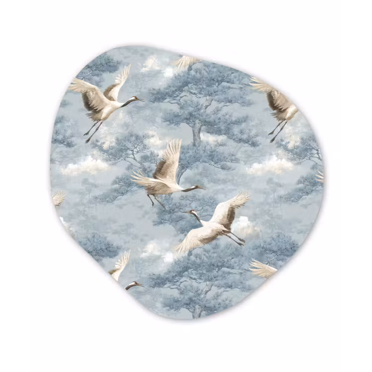 Organisch schilderij - Forex - Wolken - Kraanvogels - Blauw — 1