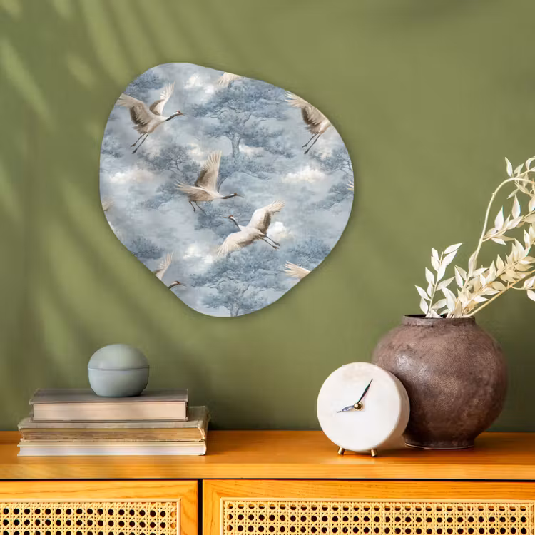 Organisch schilderij - Forex - Wolken - Kraanvogels - Blauw — 2