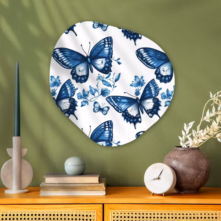 Organische vorm aluminium - Blauw - Vlinders - Bloemen - Wit — 2