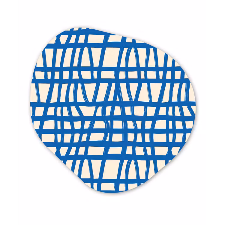 Organisch schilderij - Forex - Ruitpatroon - Blauw - Crème — 1