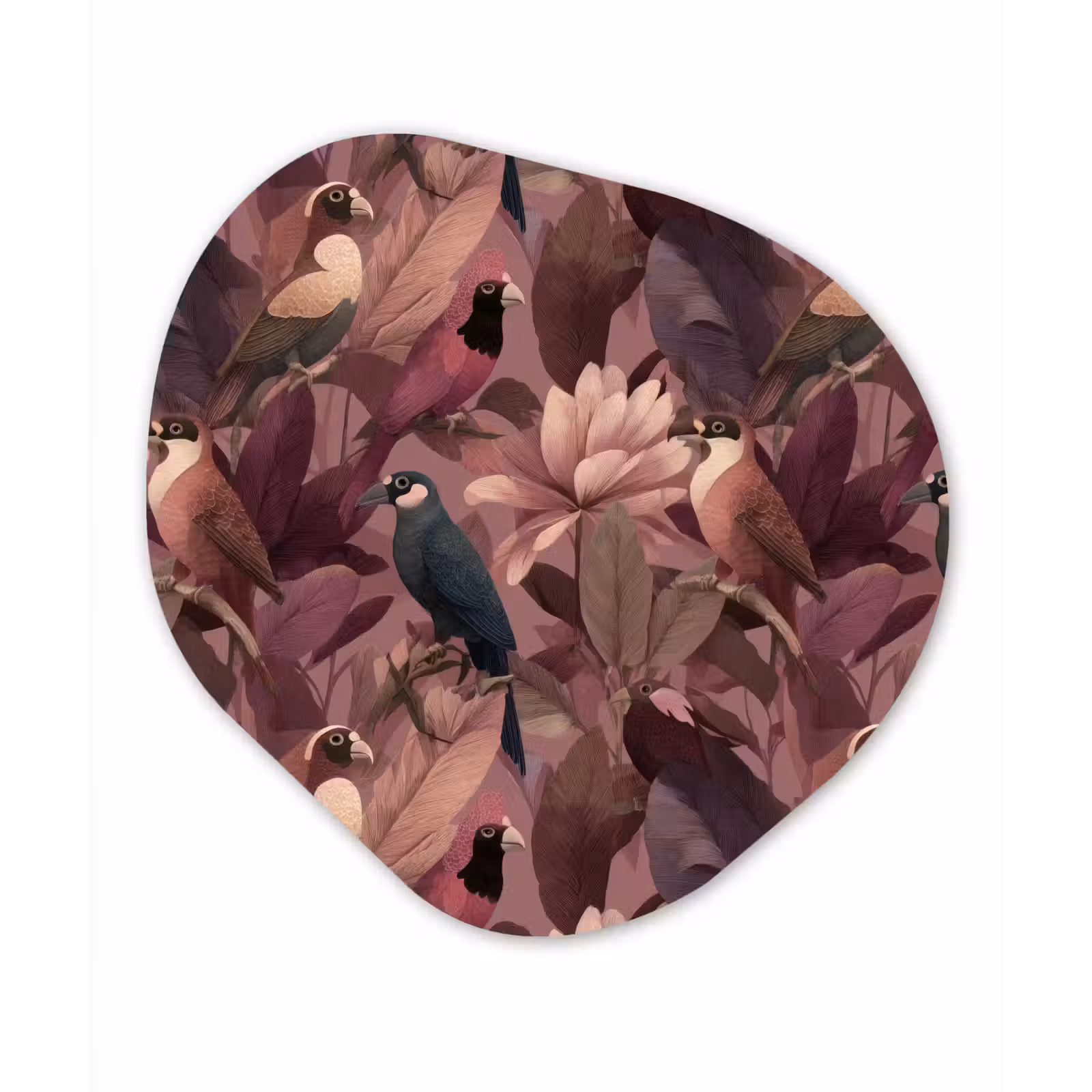 Organisch schilderij - Forex - Vogels - Bladeren - Roze — 1