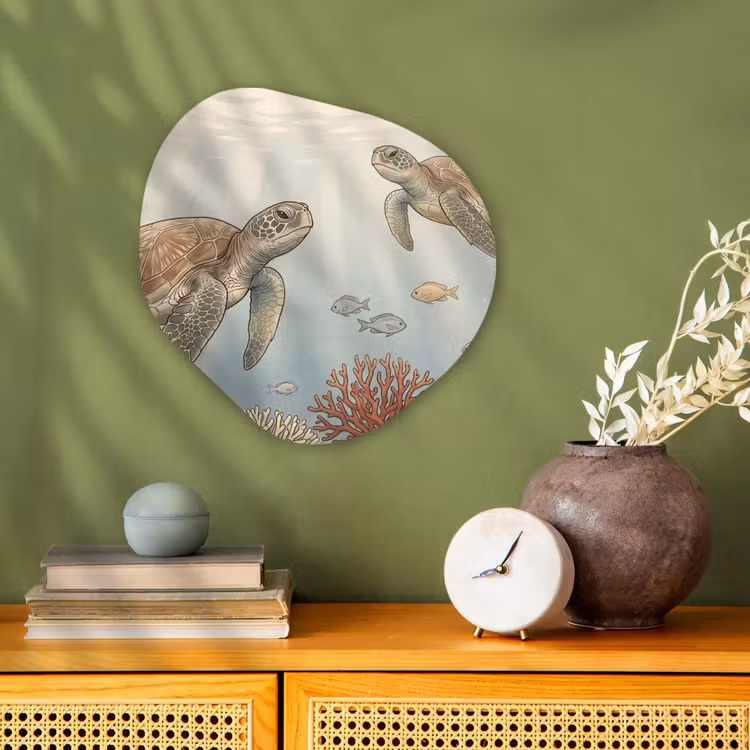 Organisch schilderij - Forex - Schildpad - Onderwater - Natuur - Illustratie — 2