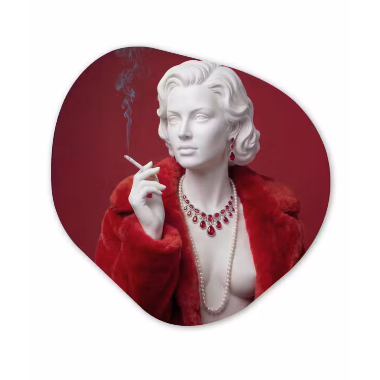 Organisch schilderij - Forex - Vrouw - Bontjas - Mode - Klassiek - Rood — 1