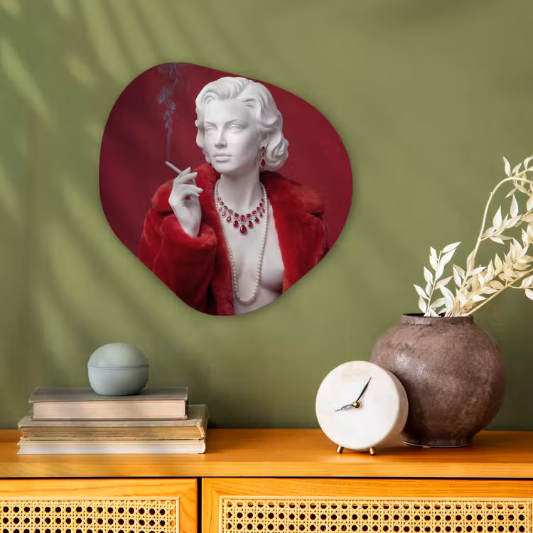 Organisch schilderij - Forex - Vrouw - Bontjas - Mode - Klassiek - Rood — 2