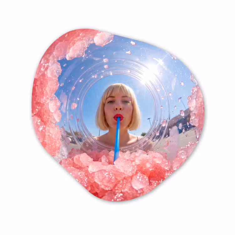 Organisch schilderij - Forex - Vrouw - Drank - Zomer - Roze - Blauw — 1