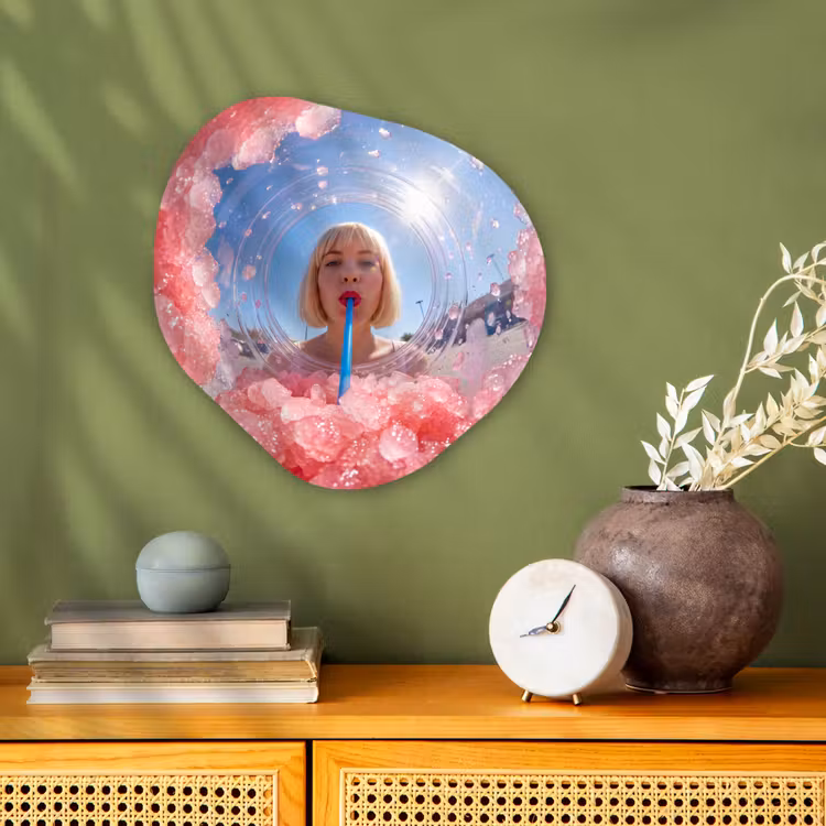 Organisch schilderij - Forex - Vrouw - Drank - Zomer - Roze - Blauw — 2