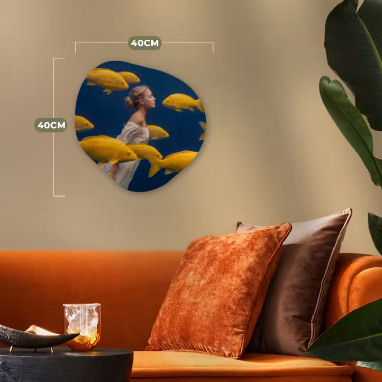 Organisch schilderij - Forex - Vrouw - Vis - Water - Natuur - Geel — 4