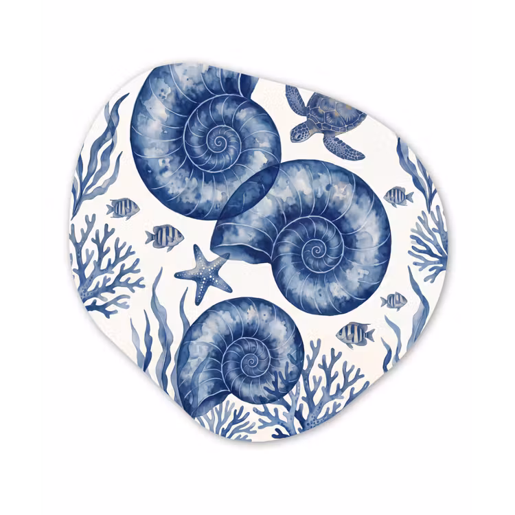 Organisch schilderij - Forex - Schelp - Spiraal - Zeeleven - Aquarel - Blauw — 1