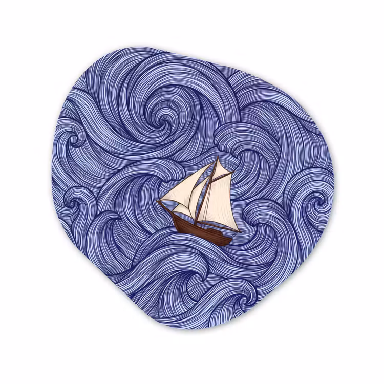 Organisch schilderij - Forex - Schip - Golven - Zee - Illustratie - Blauw — 1