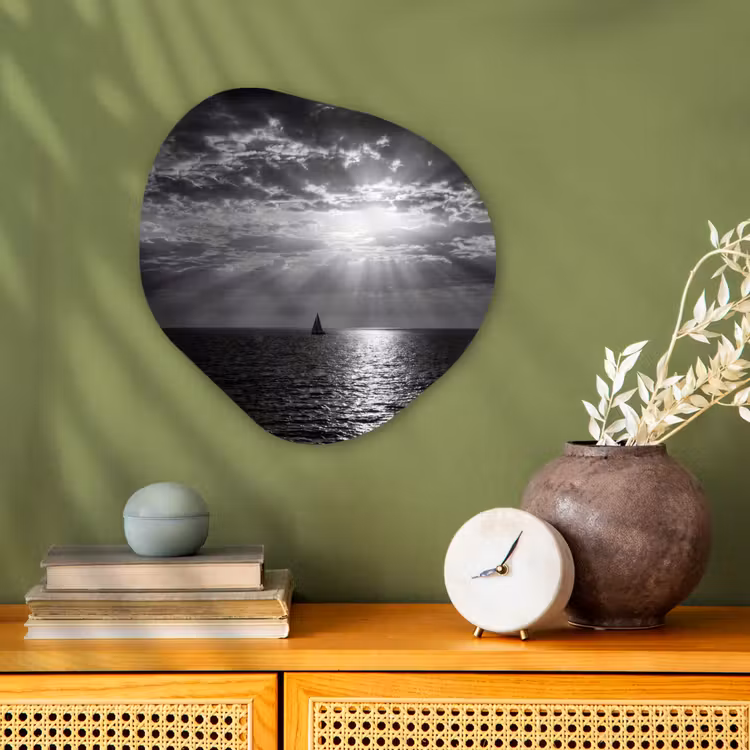 Organisch schilderij - Forex - Water - Boot - Lucht - Natuur - Zwart-wit — 2