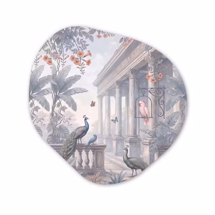 Organisch schilderij - Forex - Vogel - Pauw - Architectuur - Klassiek - Groen — 1